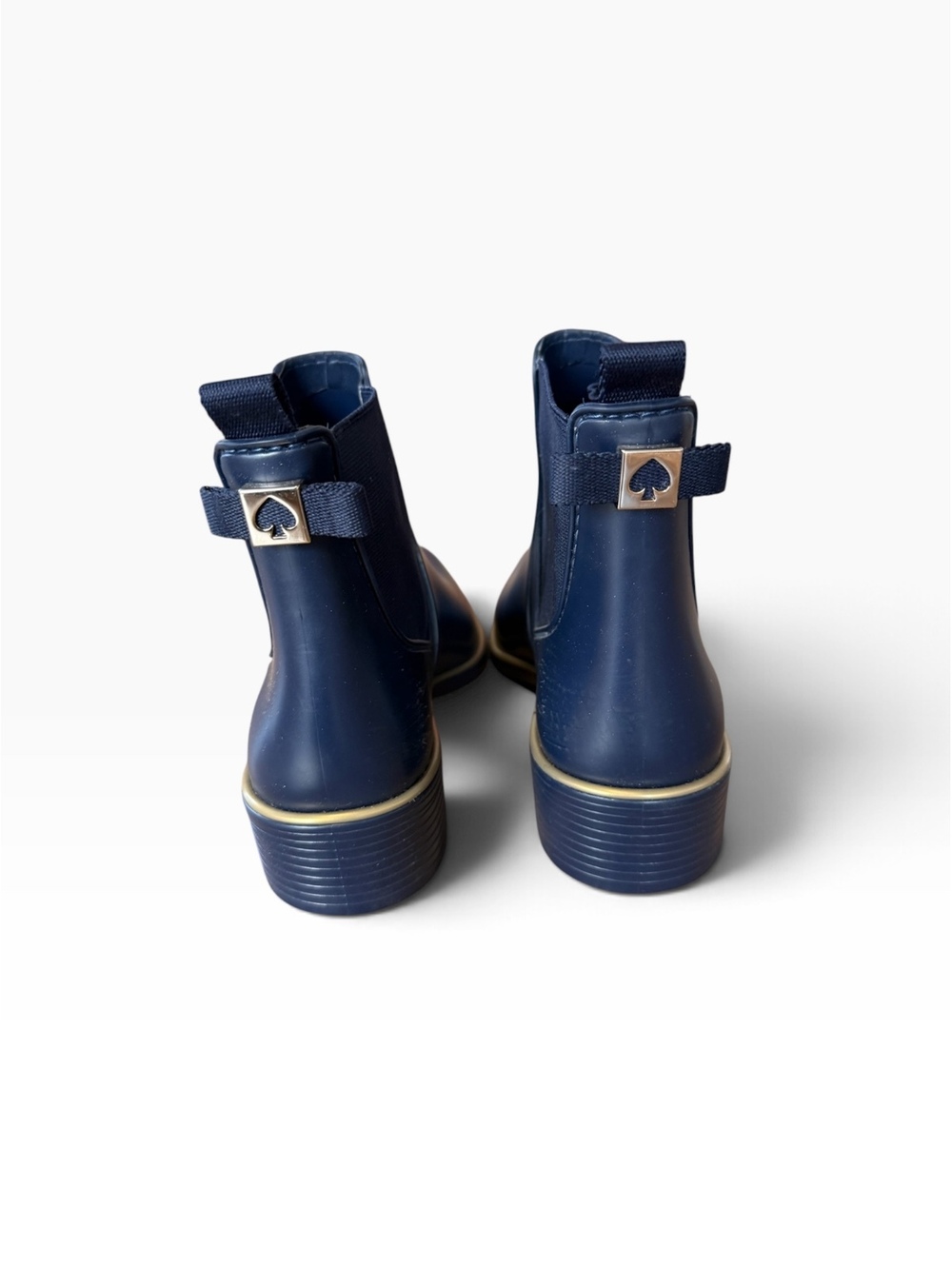 Kate Spade New York Sally Chelsea Rain Boots - Navy Blue & Gold - Size 7